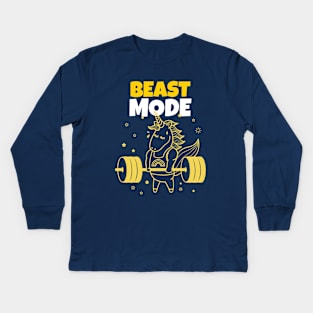 Beast Mode On - Unicorn Workout - Motivational Gym Quote Kids Long Sleeve T-Shirt